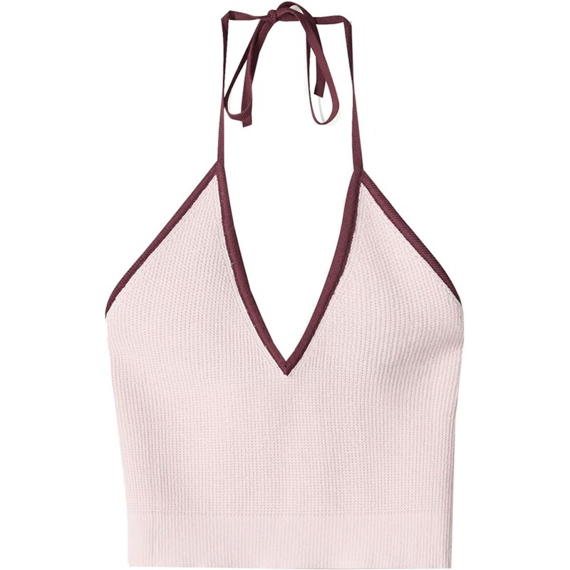 Bershka Vyšívaný top farba lesného ovocia / ružová 65883039