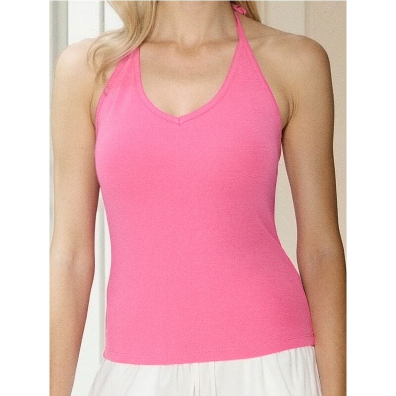 Sinsay - Bavlnený top s viazaním - horúca ružová 65752741