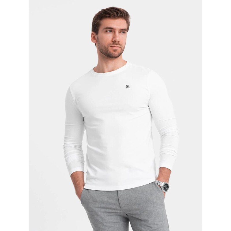 Ombre Clothing Módne biele tričko s dlhým rukávom a s logom V1 LSCL 64374206