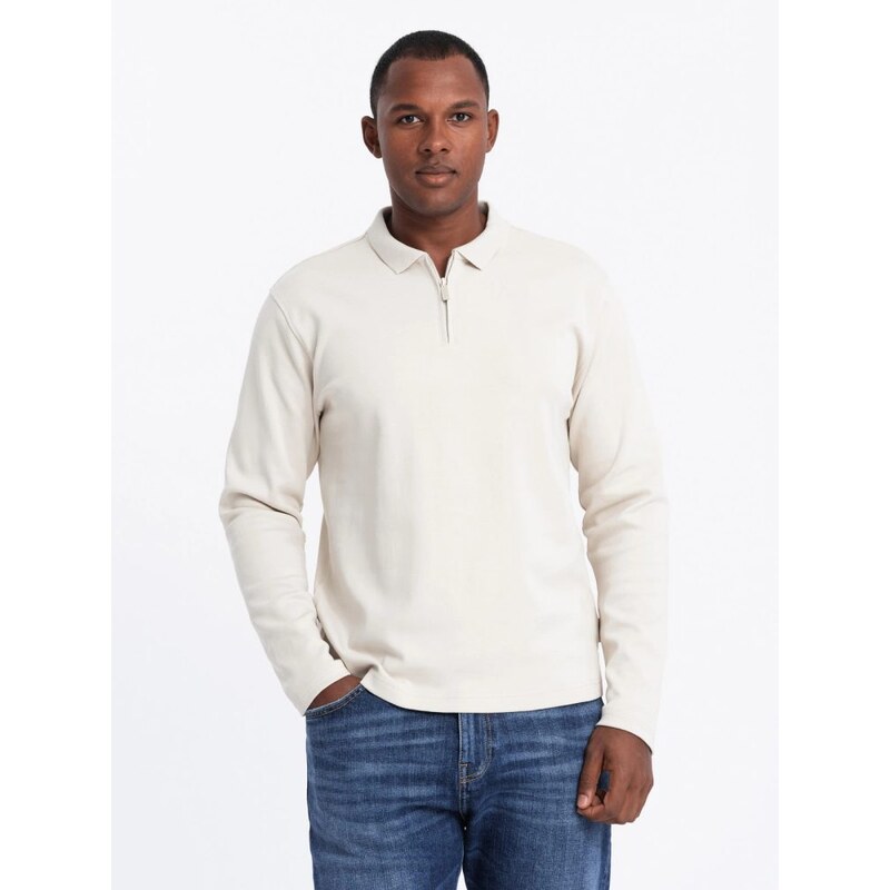 Ombre Clothing Pánska krémová polokošeľa na zips V3 POLS-0130 64374215