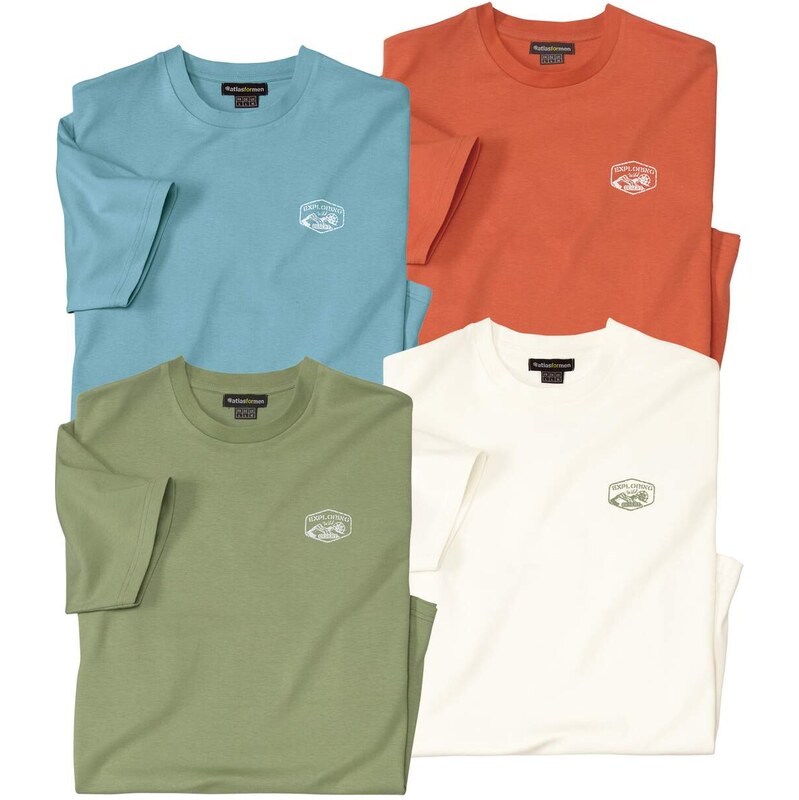 Sada 4 jednofarebných bavlnených tričiek Atlas For Men Oranžová 64381807