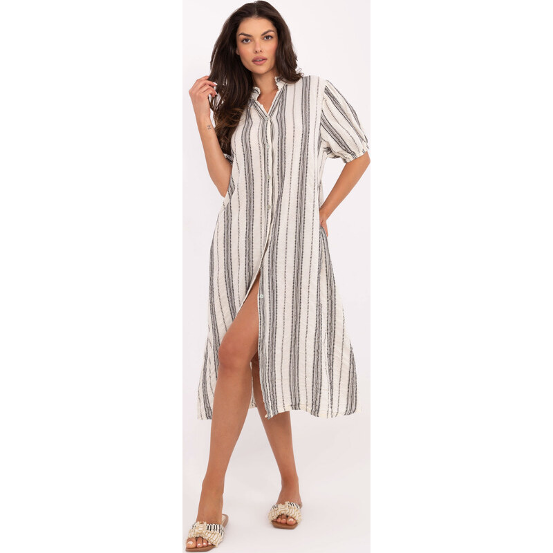 BASIC Bielo-čierne dámske plážové košeľové šaty TW-SK-BI-2451.84-white 64389527