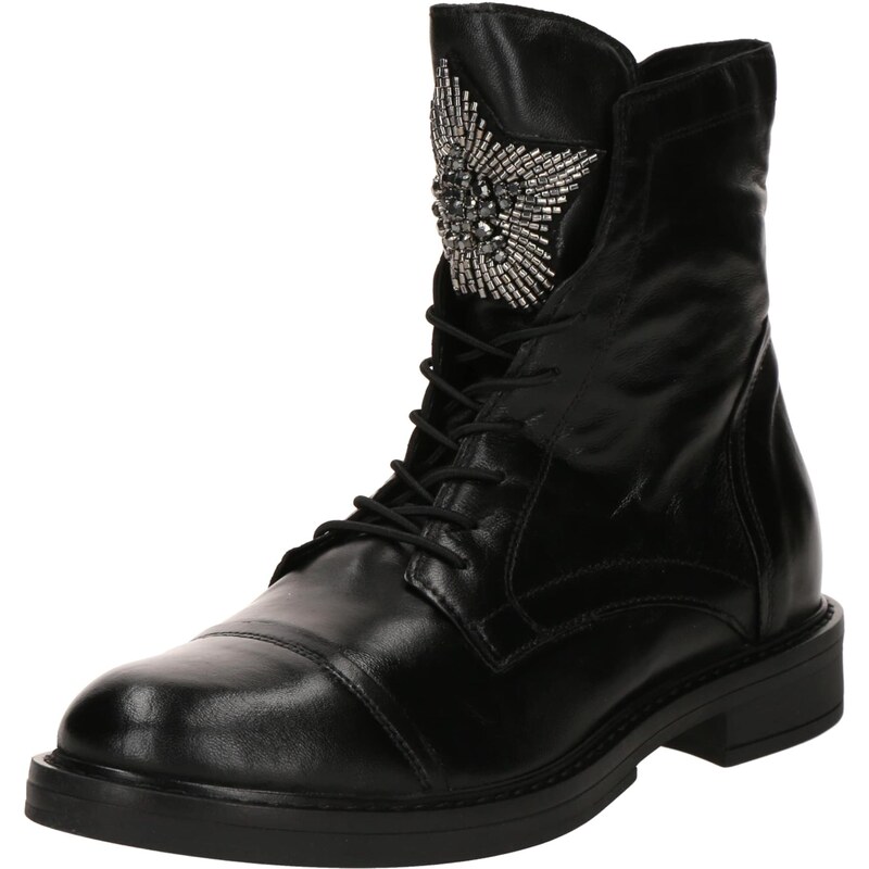 MJUS Šnurovacie členkové čižmy čierna / strieborná 65883420