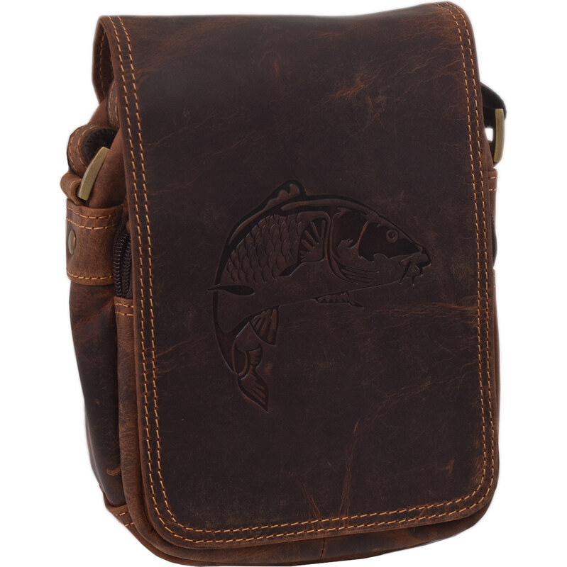 Mercucio Pánske kožené crossbody tmavohnedý hunter embos kapor 250591 64524518