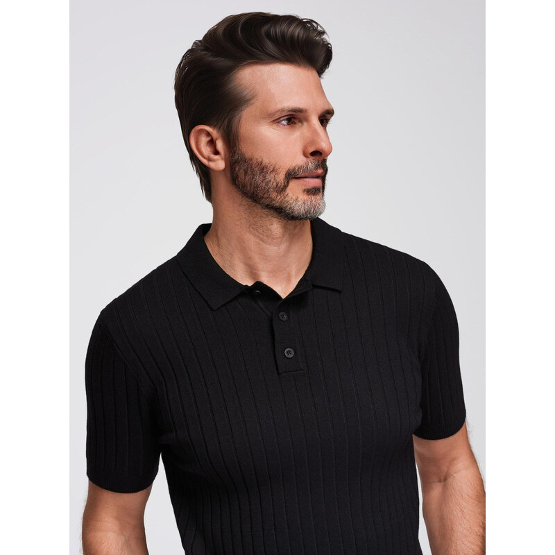 Ombre Mens SLIM FIT viscose vertical striped polo shirt - black 64791136