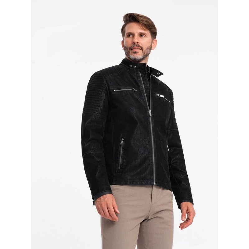 Ombre Clothing Štýlová čierna koženková motorkárska bunda V2 JAFL-0197 64396215