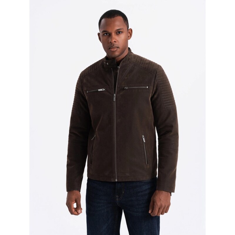 Ombre Clothing Štýlová hnedá koženková motorkárska bunda V1 JAFL-0197 64396214