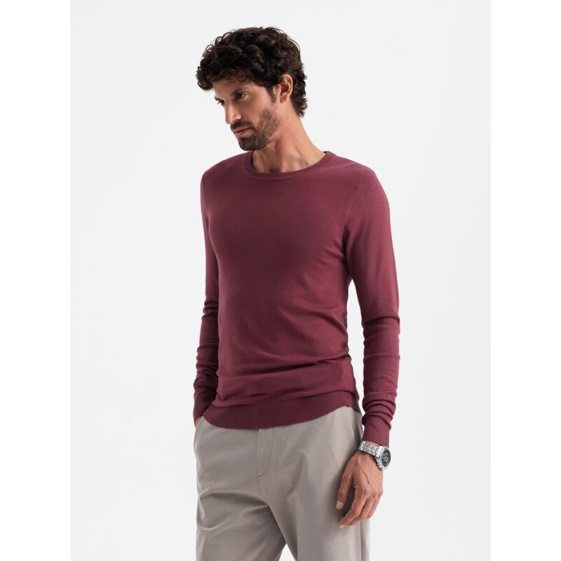 Ombre Clothing Klasický bordový sveter s okrúhlym výstrihom V11 SWBS 64398349