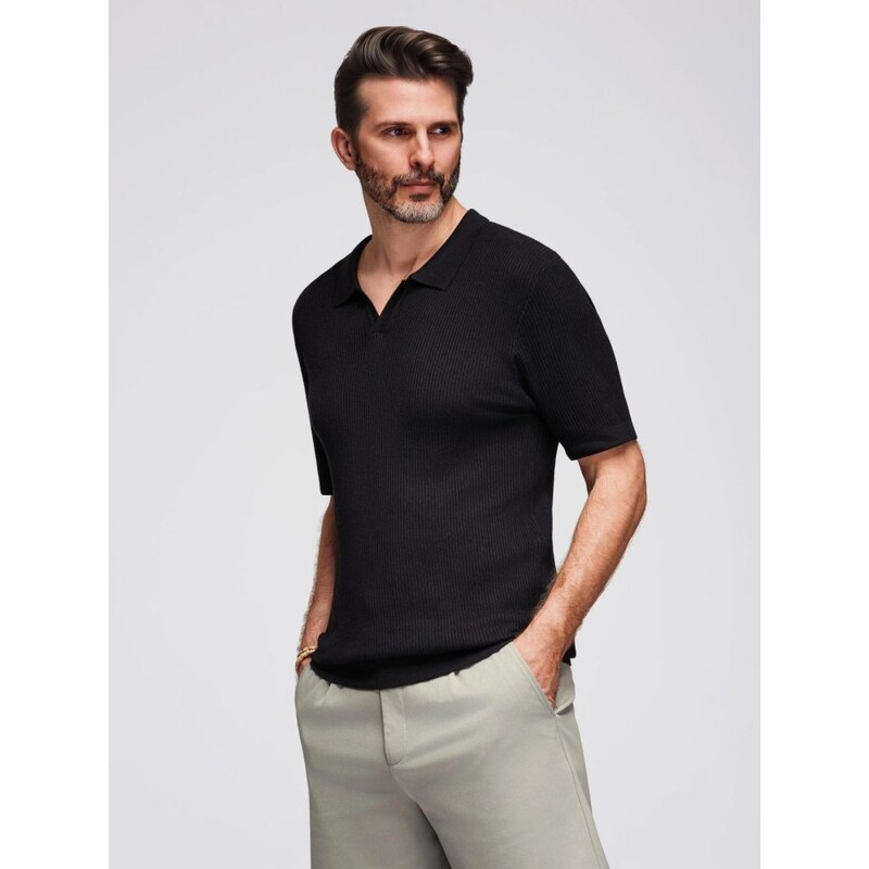 Ombre Clothing Pánska čierna úpletová polokošeľa V2 POSS-0160 64406949