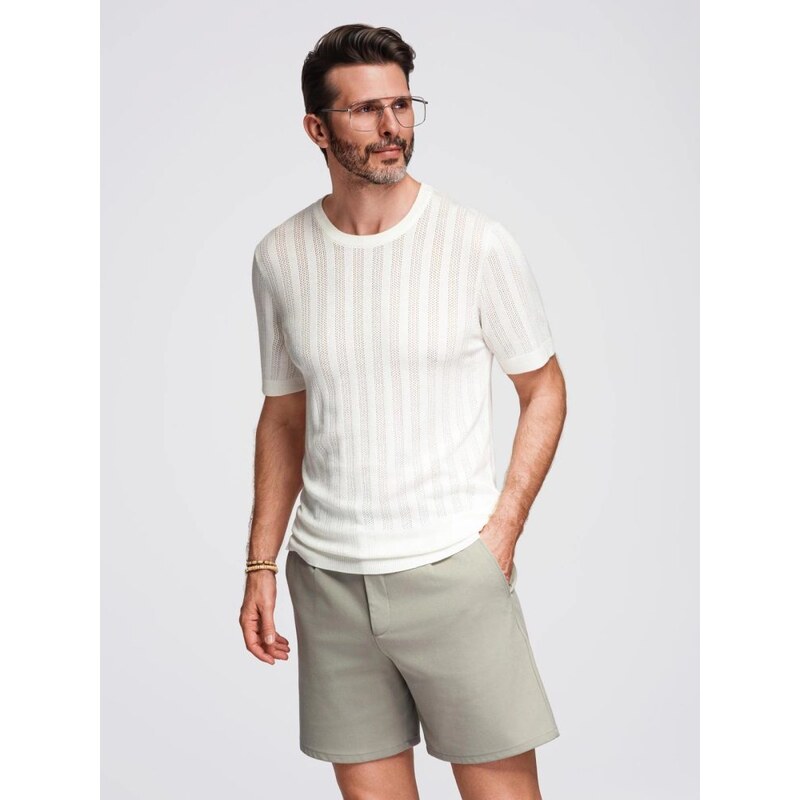 Ombre Clothing Trendy pánsky biely sveter s krátkym rukávom V1 TSCT 64406954