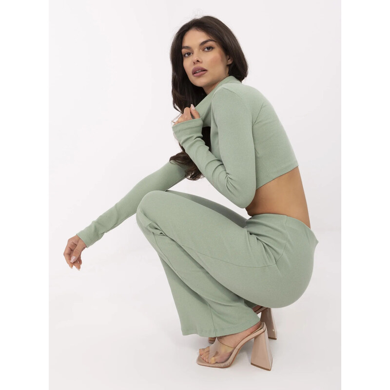 RUE PARIS Mintový dámsky komplet so zvonovými nohavicami RV-KMPL-7361 57948989