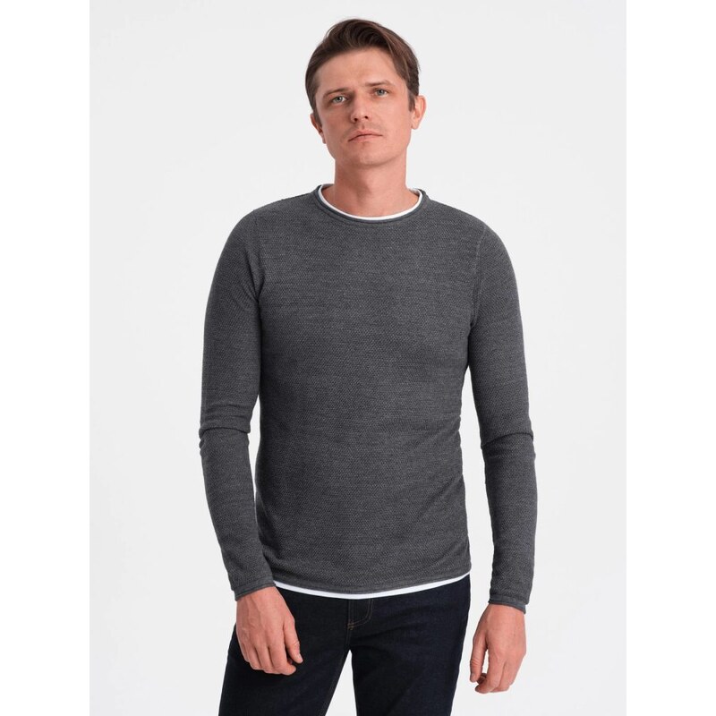 Ombre Clothing Klasický grafitový sveter s okrúhlym výstrihom V2 SWSW 64416302