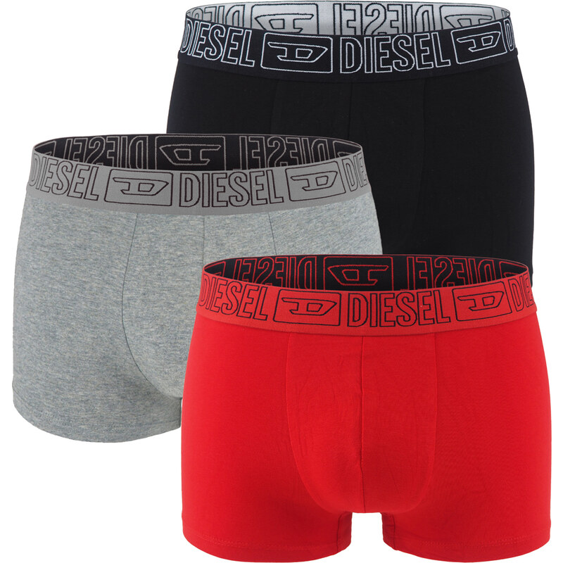 DIESEL - pánske boxerky 3PACK cotton stretch inverted logo red & black 64423199