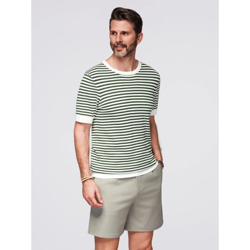 Ombre Clothing Námornícke olivovo-biele tričko V3 TSCT-0255 64434237