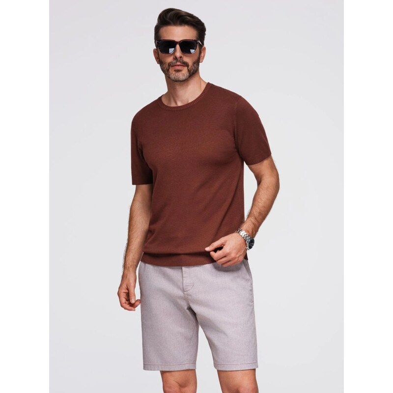 Ombre Clothing Hnedé pánske tričko z úpletu V4 TSCT-0252 64434245