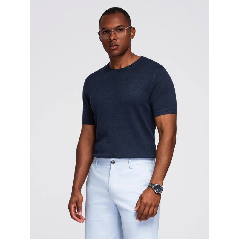 Ombre Clothing Modré pánske tričko z úpletu V1 TSCT-0252 64434243