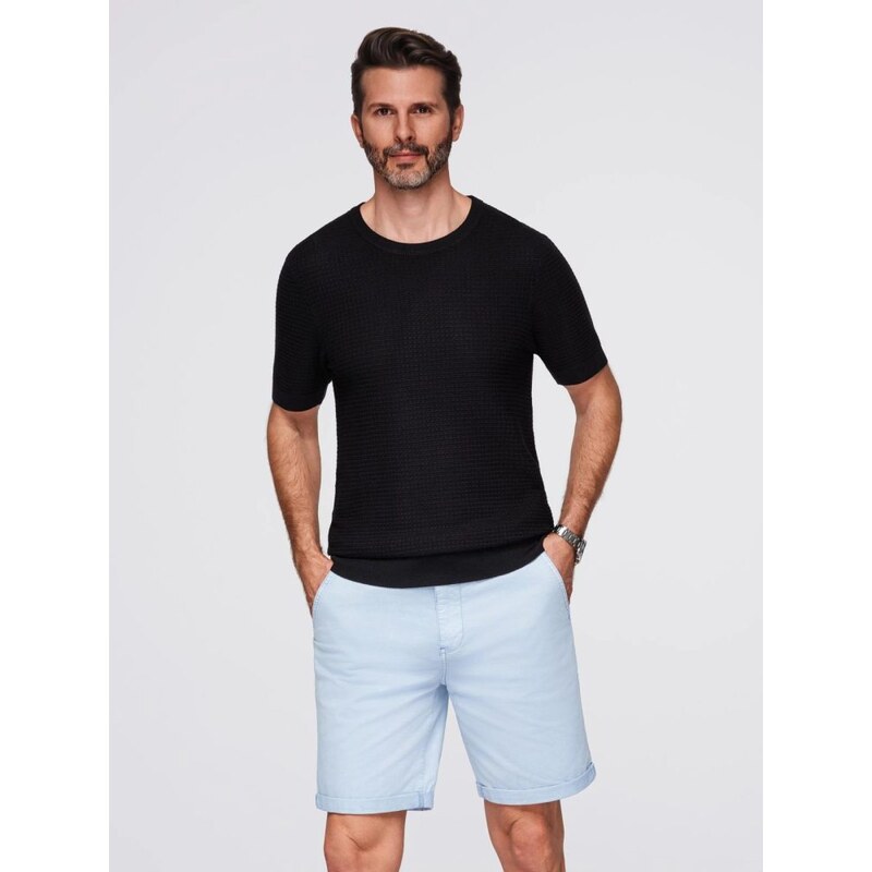 Ombre Clothing Čierne pánske tričko z úpletu V3 TSCT-0253 64434242