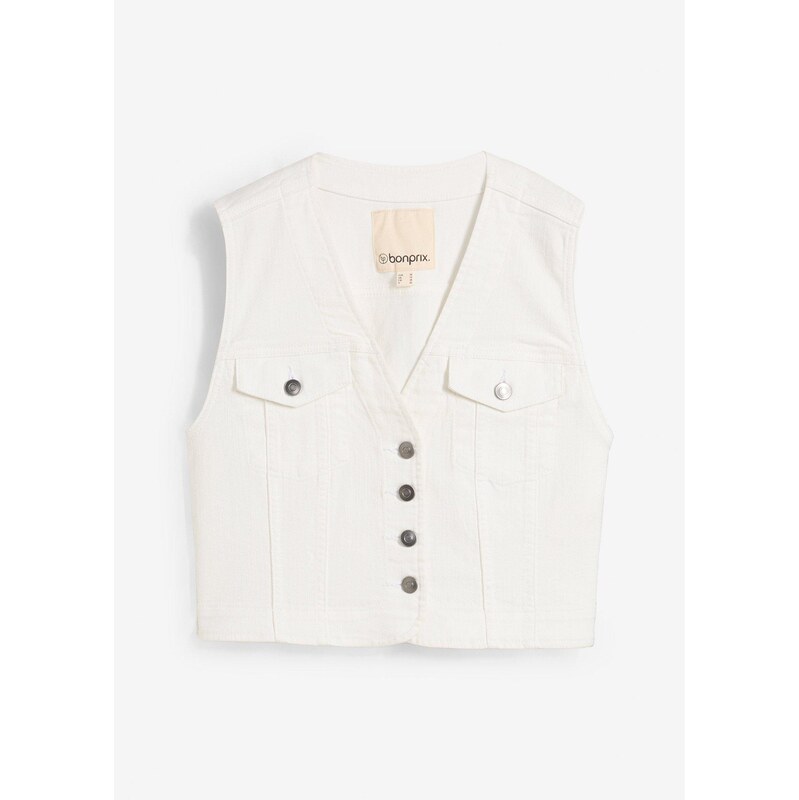 bonprix Strečová džínsová vesta, farba biela 64438856