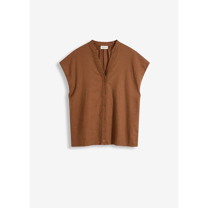 bonprix Blúzka s krátkym rukávom, vzdušný plátený mix, farba hnedá 64438863