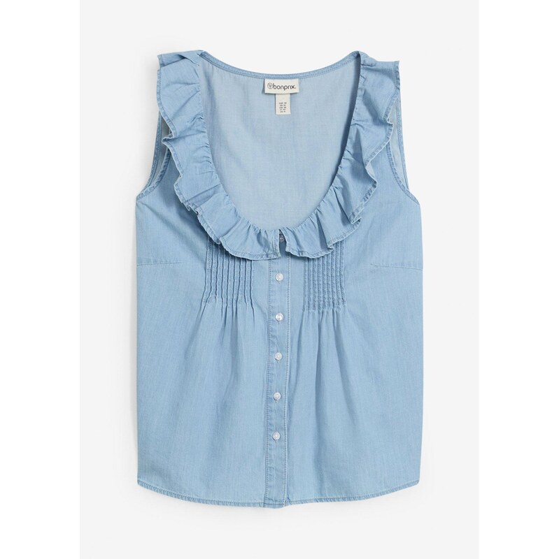bonprix Blúzkový top, džínsový, z bio bavlny, farba modrá 64438881