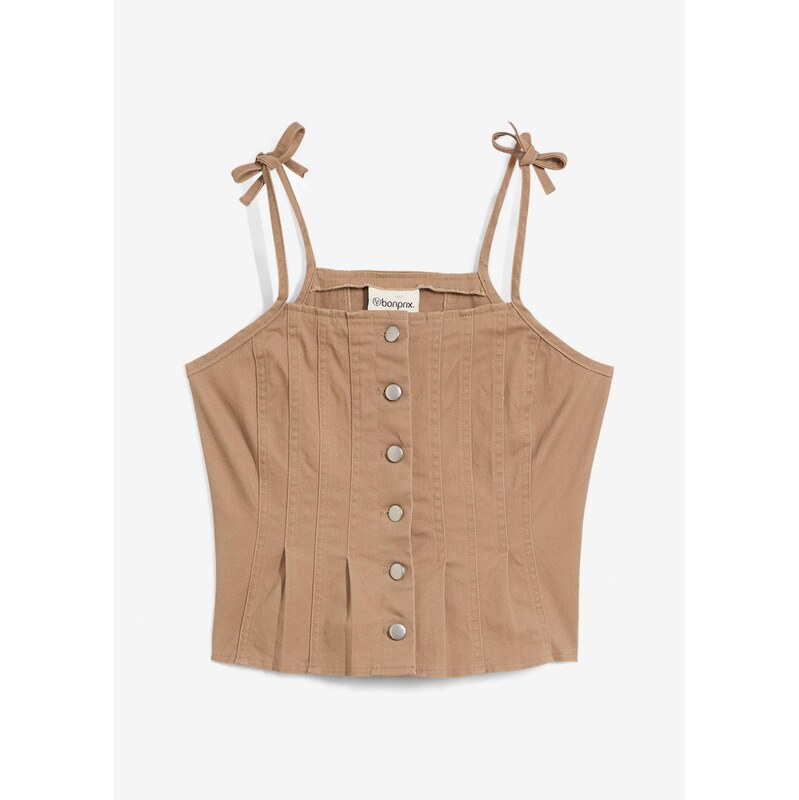 bonprix Podprsenkový top z elastického bavlneného mixu, farba hnedá 64439011