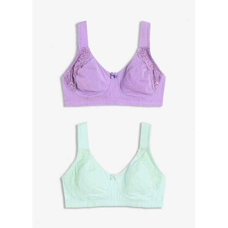 bonprix Podprsenka bez kostíc s bavlnou(2 ks v balení), farba zelená 64438997