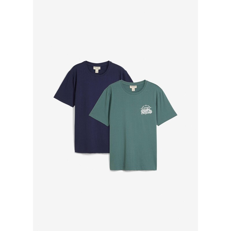 bonprix Tričko (2-dielne balenie) z čistej bavlny, farba modrá 64439066