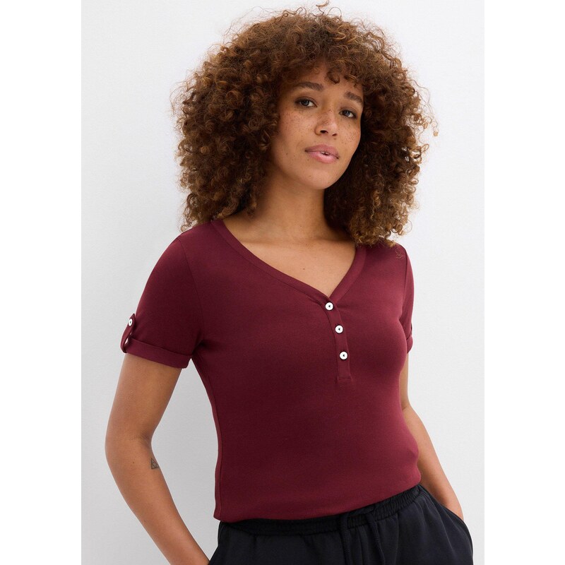 bonprix Tričko z bavlny, s gombičkami, farba červená 64439105