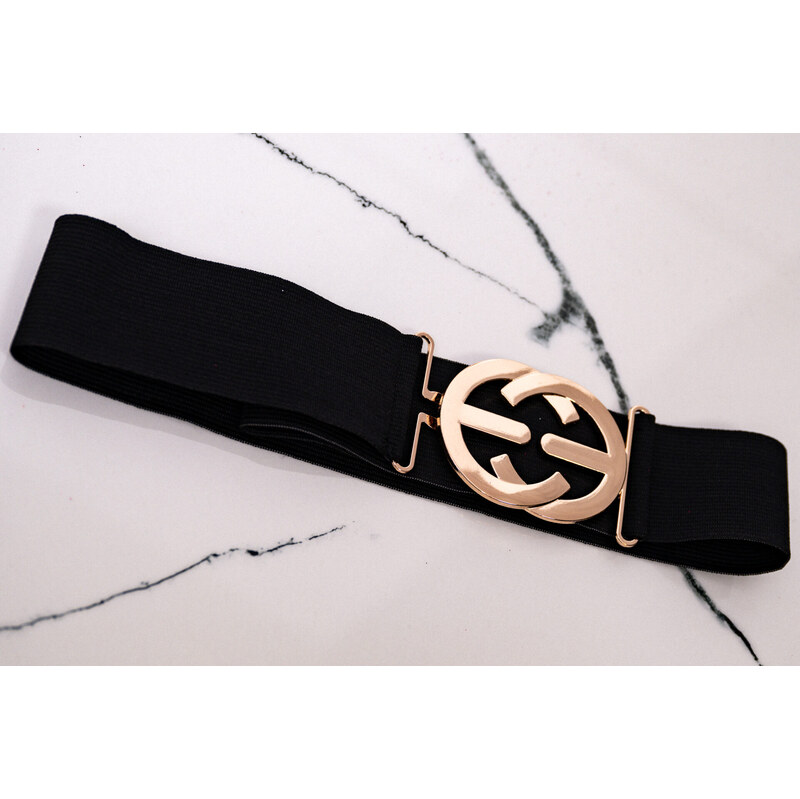 Elastický opasok so zlatou prackou čierny 64453351