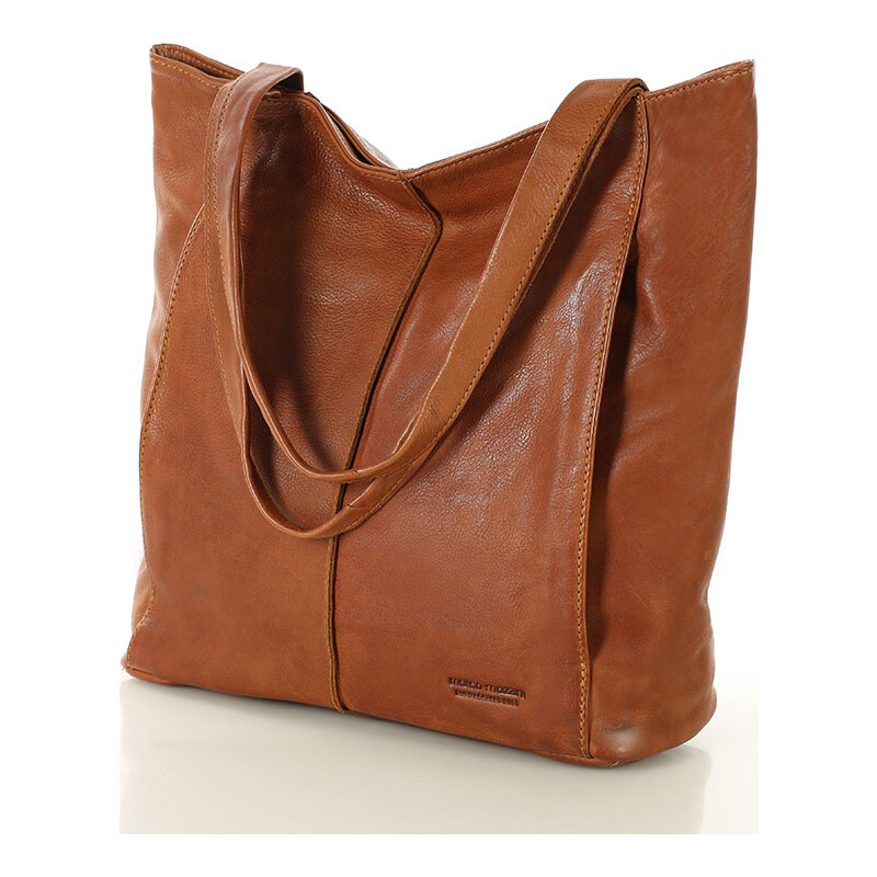 MARCO MAZZINI Svetlohnedá kožená shopper kabelka (vs108b) 55117762