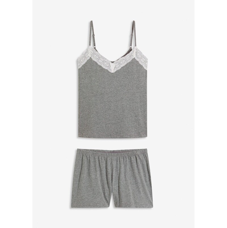 bonprix Krátke pyžamo s jemnou čipkou, farba šedá 65064243