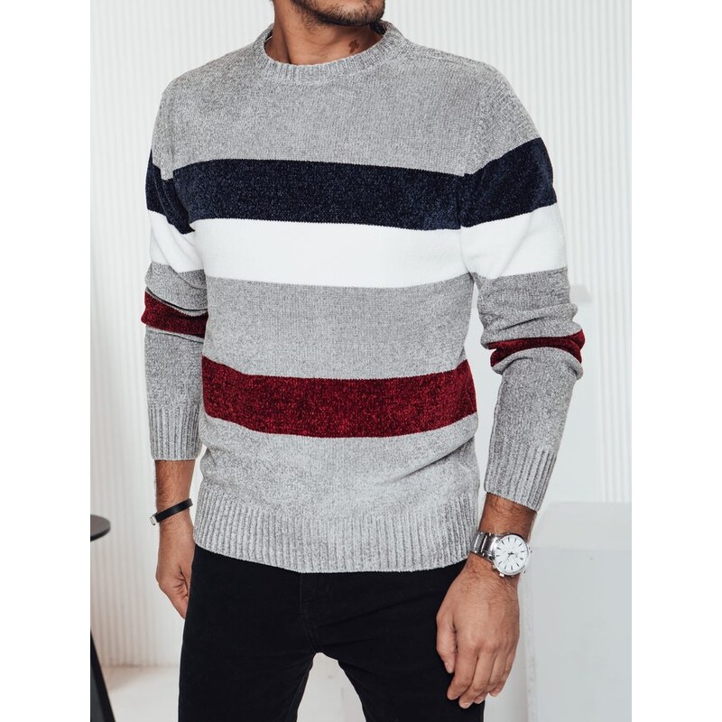 Dstreet Pánsky pásikovaný sveter na zimu sivý 64477647