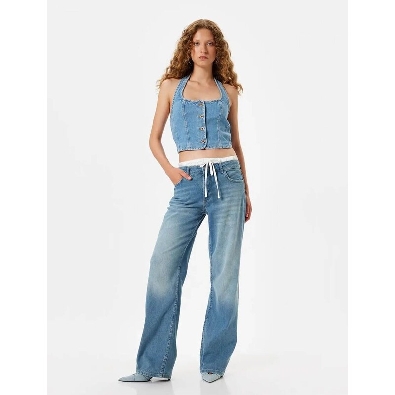 Koton Wide Leg Jeans Double Waist Detail Cotton - Straight Fit Jeans 58382393