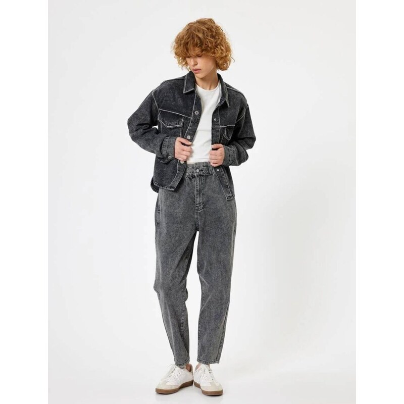 Koton Baggy Jeans High Waist Loose Fit Elastic Waist Straight Leg - 58382458