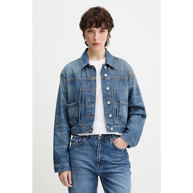 Rifľová bunda Tommy Jeans modrá farba, prechodná, DW0DW21061