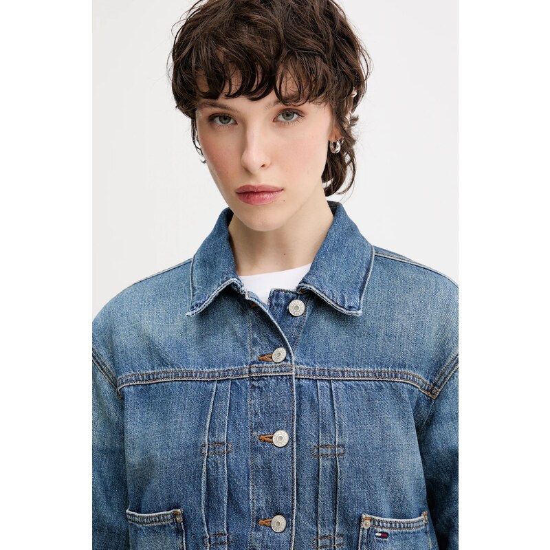 Rifľová bunda Tommy Jeans modrá farba, prechodná, DW0DW21061