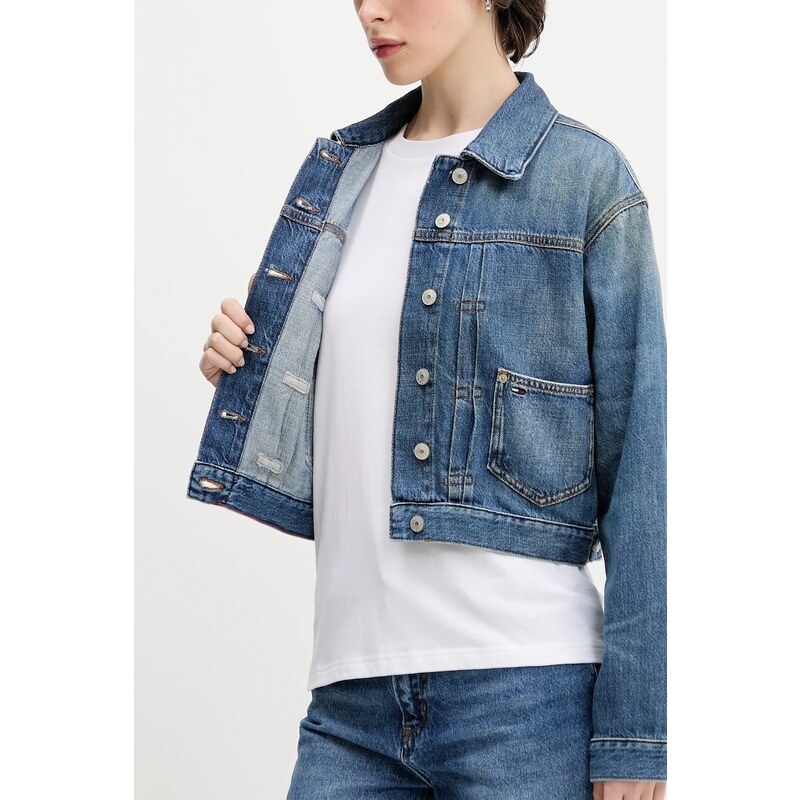 Rifľová bunda Tommy Jeans modrá farba, prechodná, DW0DW21061