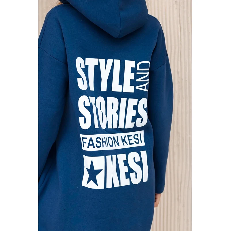 Kesi Padded sweatshirt with a long back and a hood in navy blue 64785240