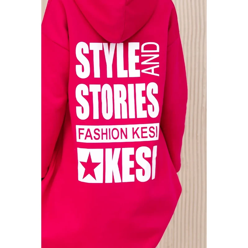 Kesi Padded sweatshirt with a long back and hood in fuchsia-coloured 64785251