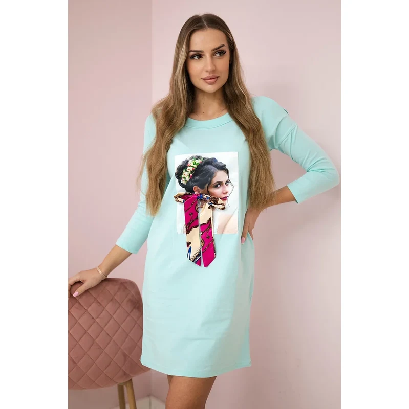 Kesi Dress with graphics and colorful bow 3D mint 60729955