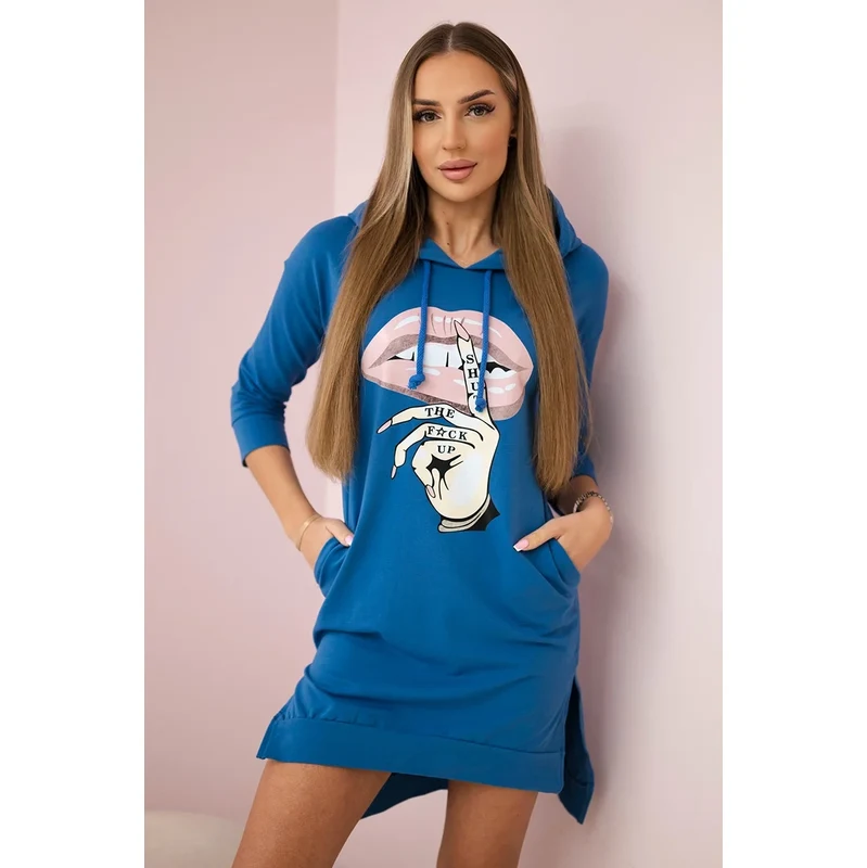 Kesi Dress with a longer back and a colorful print of purple-blue 64785302