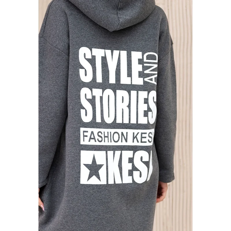 Kesi Padded sweatshirt with a long back and a graphite hood 64785372