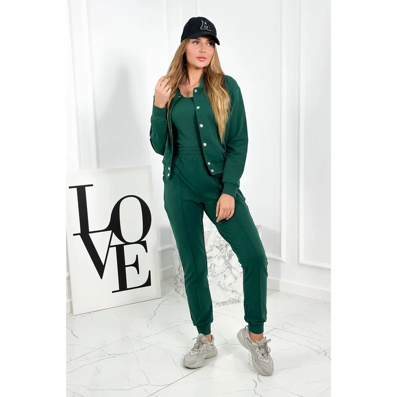 Kesi Set of 3in1 sweatshirt with press studs + top + green pants 64655228
