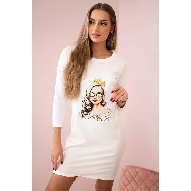 Kesi Dress with graphics of a girl in 3D ecru glasses 60709921
