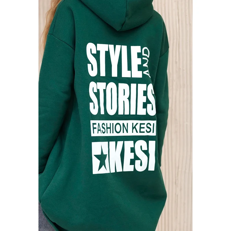 Kesi Padded sweatshirt with a long back and hood dark green 64785528