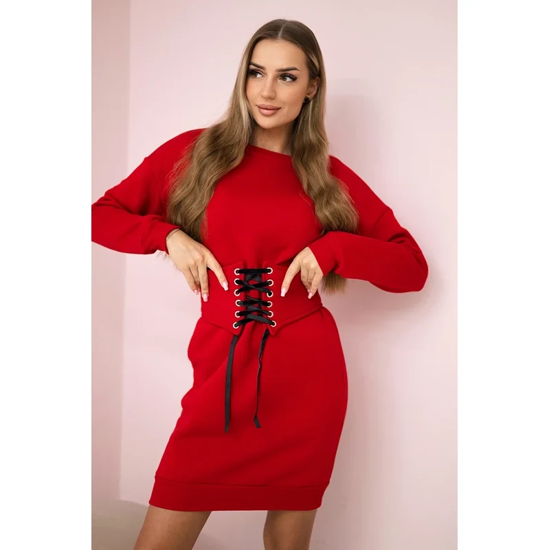 Kesi Insulated dress with decorative belt red 60754238