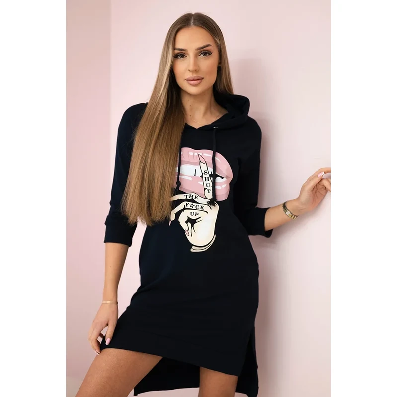 Kesi Dress with a longer back and a colorful print navy blue 60754466