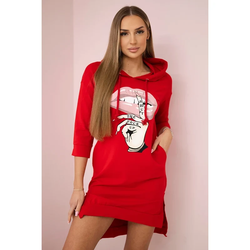 Kesi Dress with a long back and a colorful red print 60754716