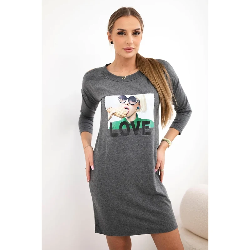 Kesi Dress with graphite print of love 60754730