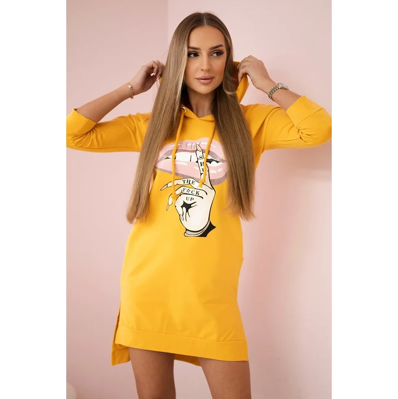 Kesi Dress with a longer back and a colorful mustard print 60937515